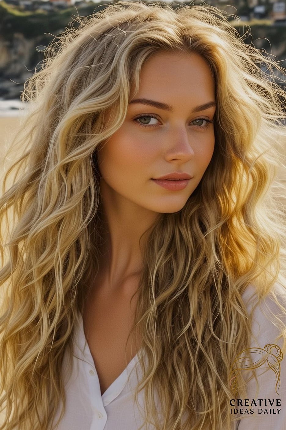 Beachy Waves with Curtain Bangs