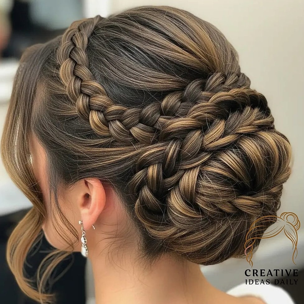 21 Updos For Long Hair Ideas That Are Trending Right Now 15 Braided Bun With Ribbon