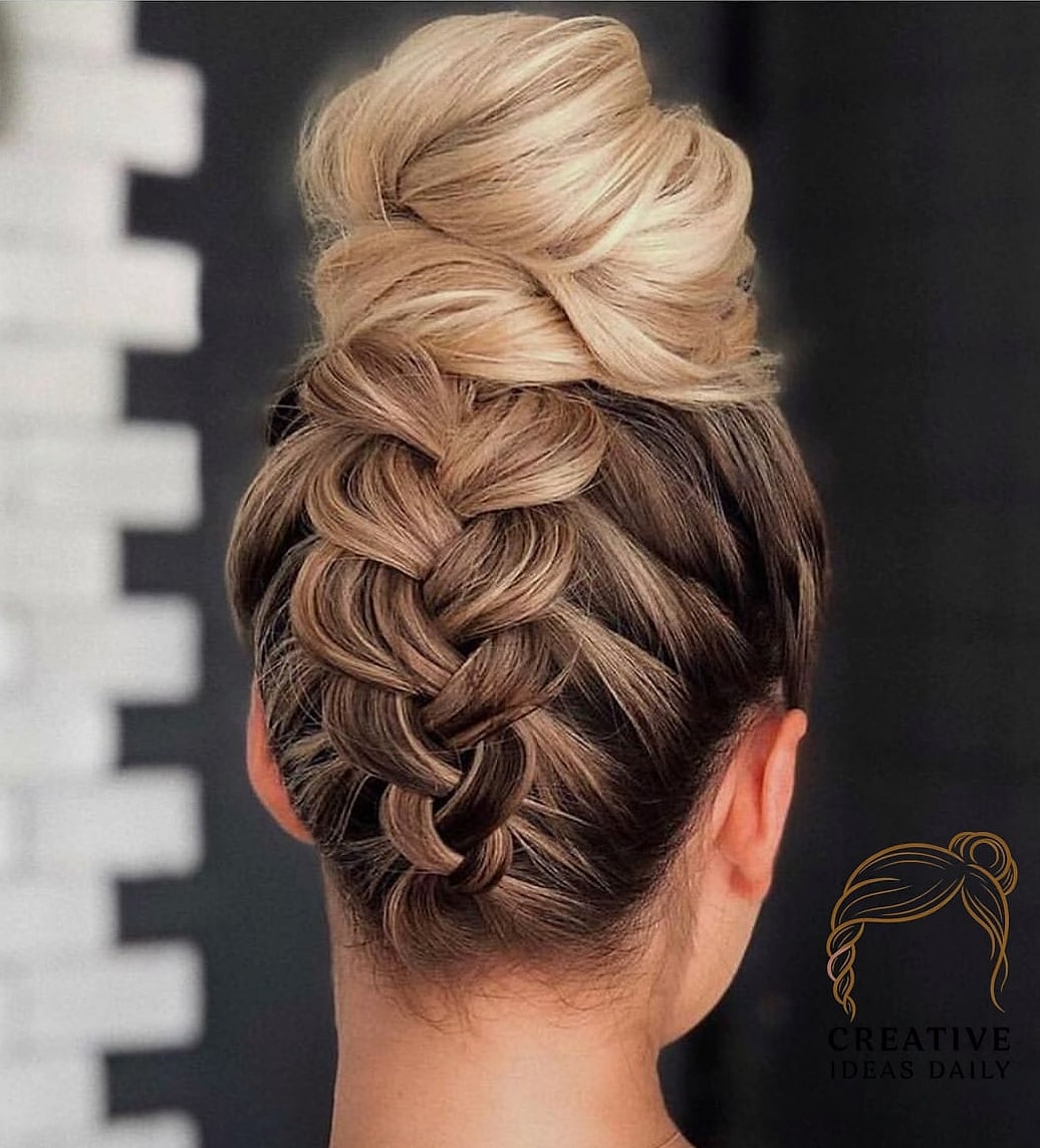 21 Updos For Long Hair Ideas That Are Trending Right Now 12 Braided Updo With Face-Framing Pieces