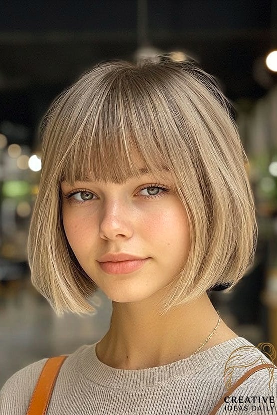 Classic Blonde Bob With Bangs