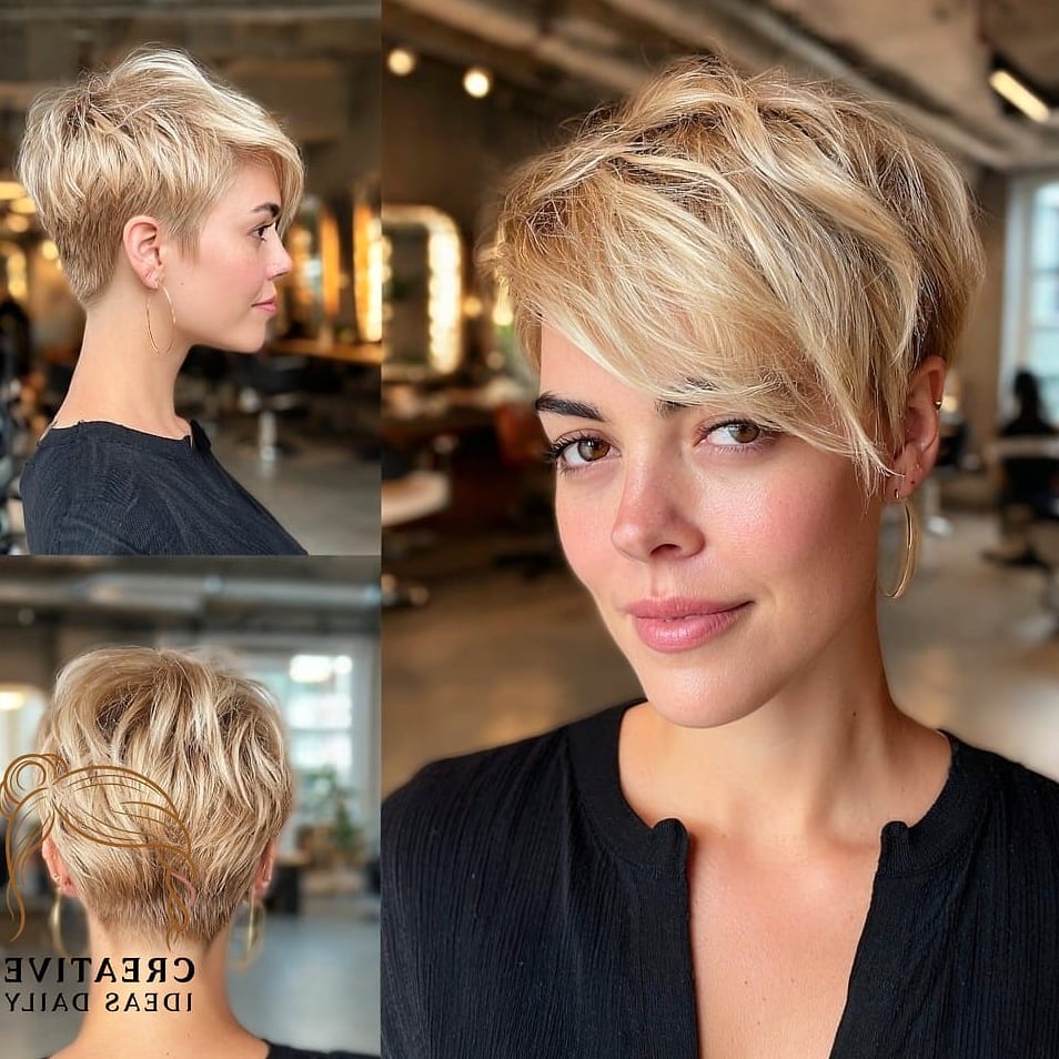 Dimensional Blonde Pixie With Highlights
