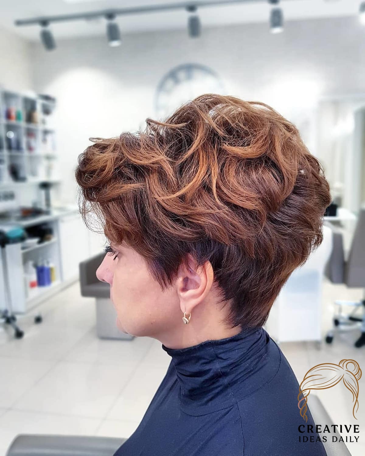 Feminine Pixie Cut for Brown Wavy Hair