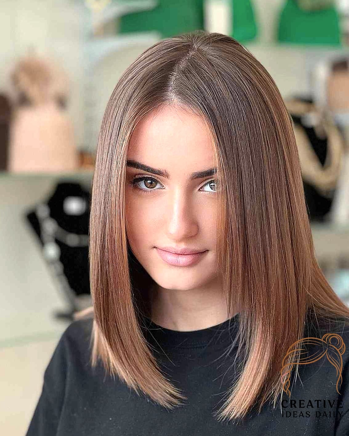 Glossy Straight Style with Blunt Fringe