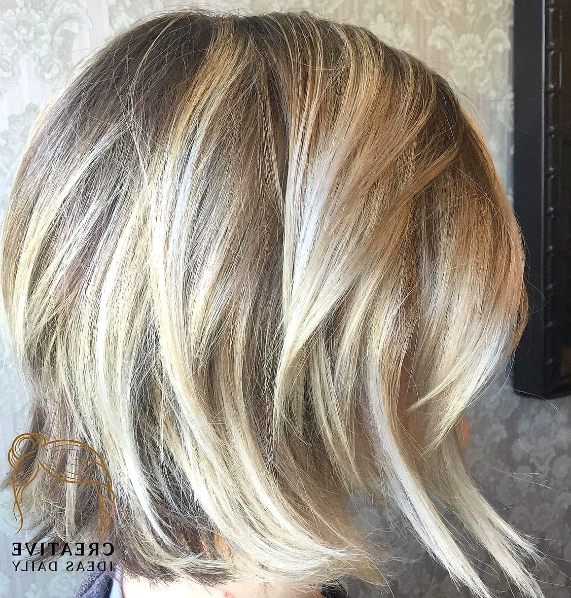 Highlighted Blonde Bob With Curtain Bangs