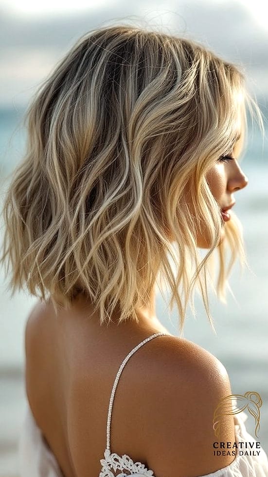 Layered Bob with Beach Waves