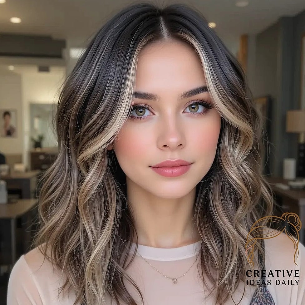 Layered Hair With Money Piece Highlights