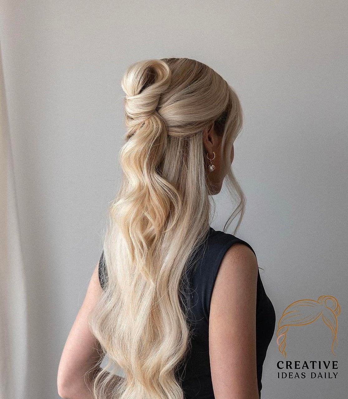 Long Hair Tucked Into a Half-Up Twist