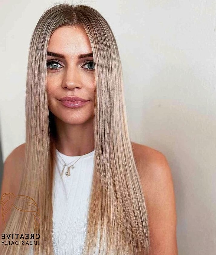 Long Hair with a Blunt Cut and Glossy Finish