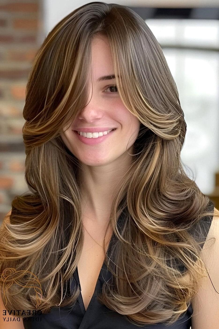 Long Hair With Soft Curtain Layers And Highlights