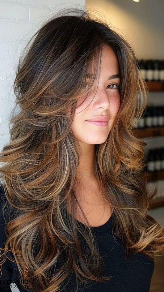 Long Layers with a Modern Wolf Cut Twist