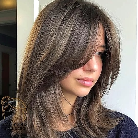 Medium Length Cut with Curtain Fringe and Layers