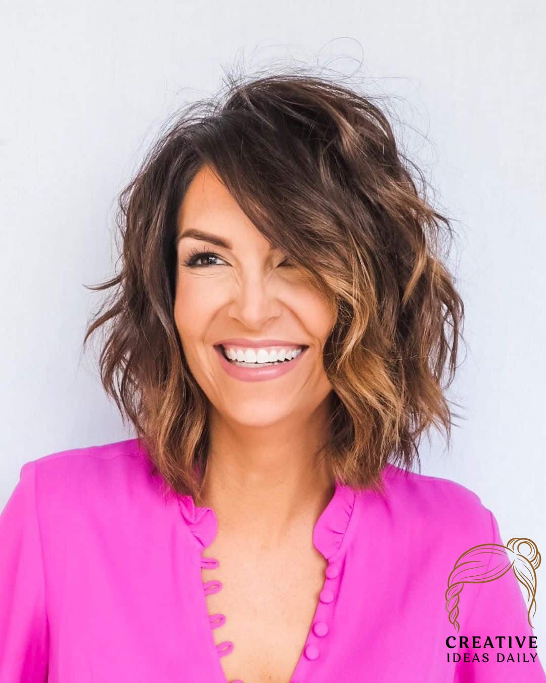 Medium to Short Hair with Long Side Bangs for Over 40