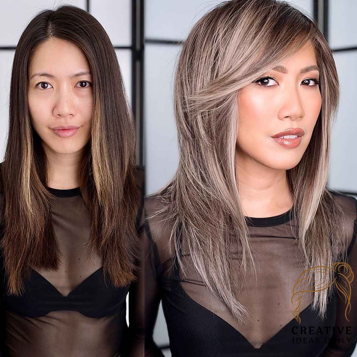 Medium Straight Hair with Long Side Bangs and Layers