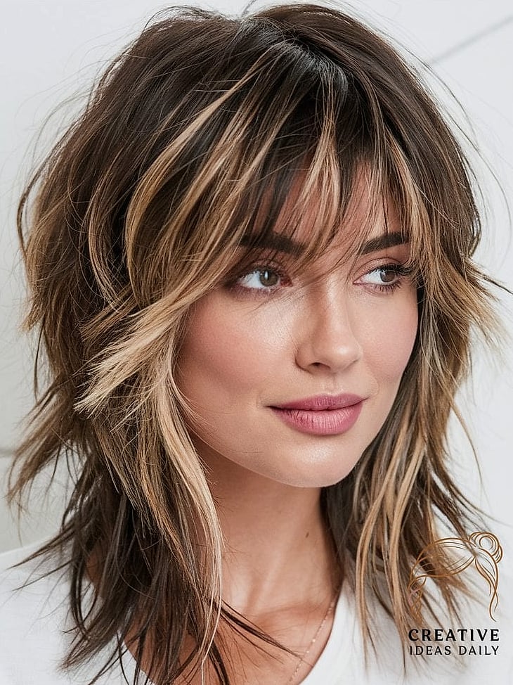 Modern Shaggy Layers with Bangs