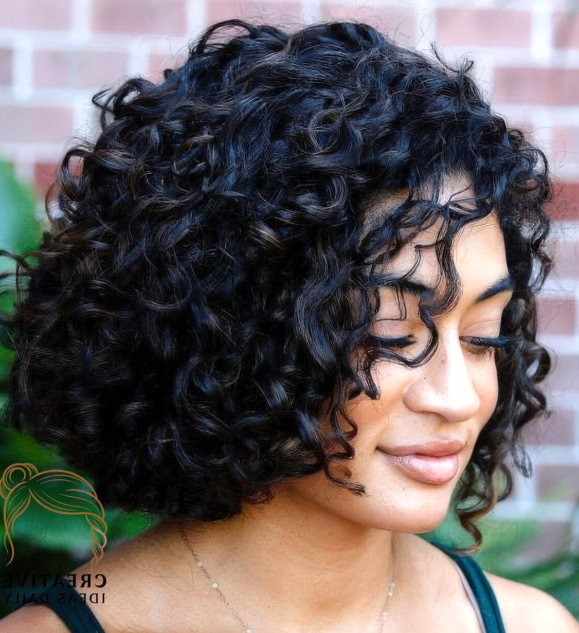 Natural Curly Bob with Deep Side Part