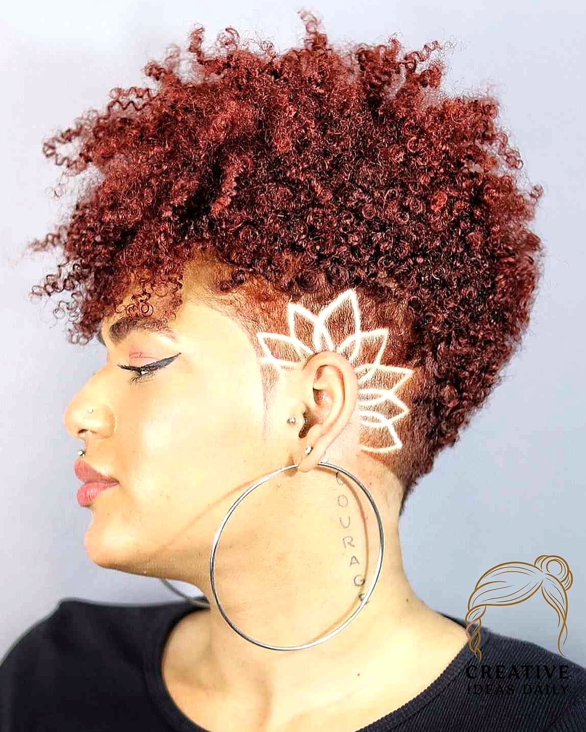 Natural Hair Pixie with Curly Bangs