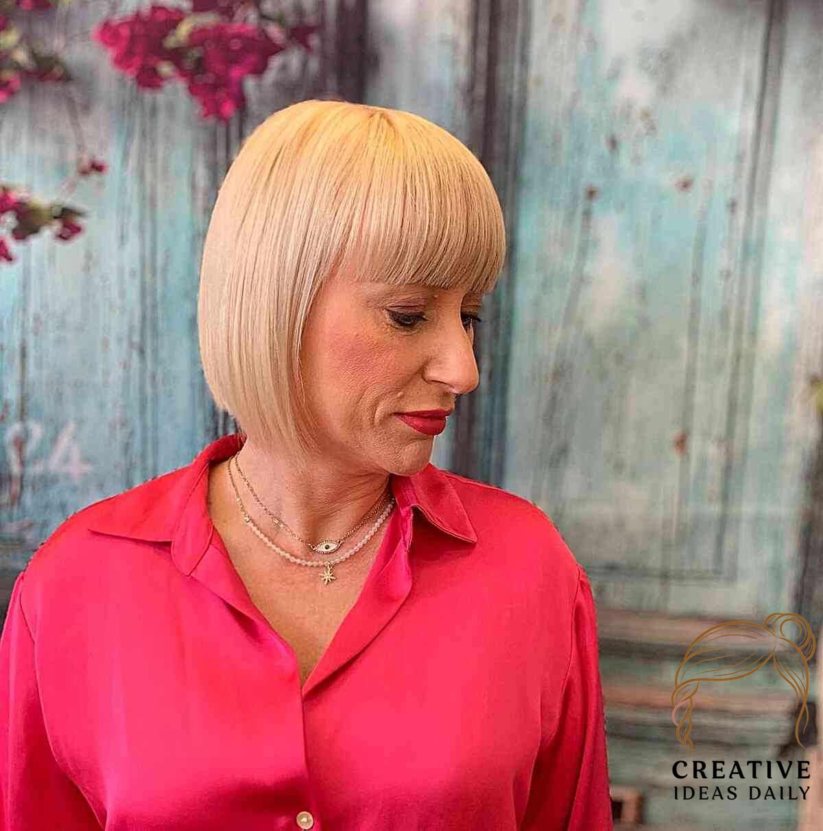 Neck-Length Straight Bob with Bangs