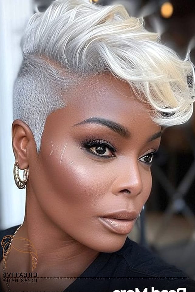 Platinum Blonde Balayage Pixie with Dark Roots