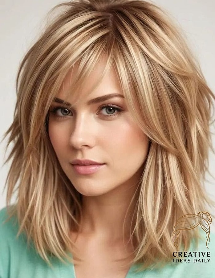 Shoulder-Length Shag with Curtain Bangs