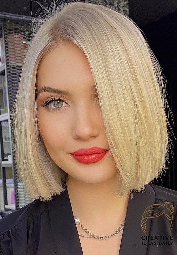 Sleek Blonde Bob With Side Part