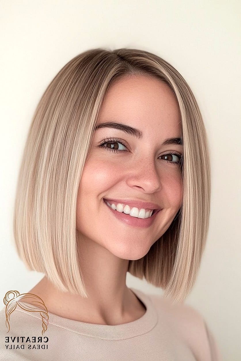 27 Medium Length Hair Ideas Every Woman Needs to See 3 Sleek Blunt Bob at Collarbone Length
