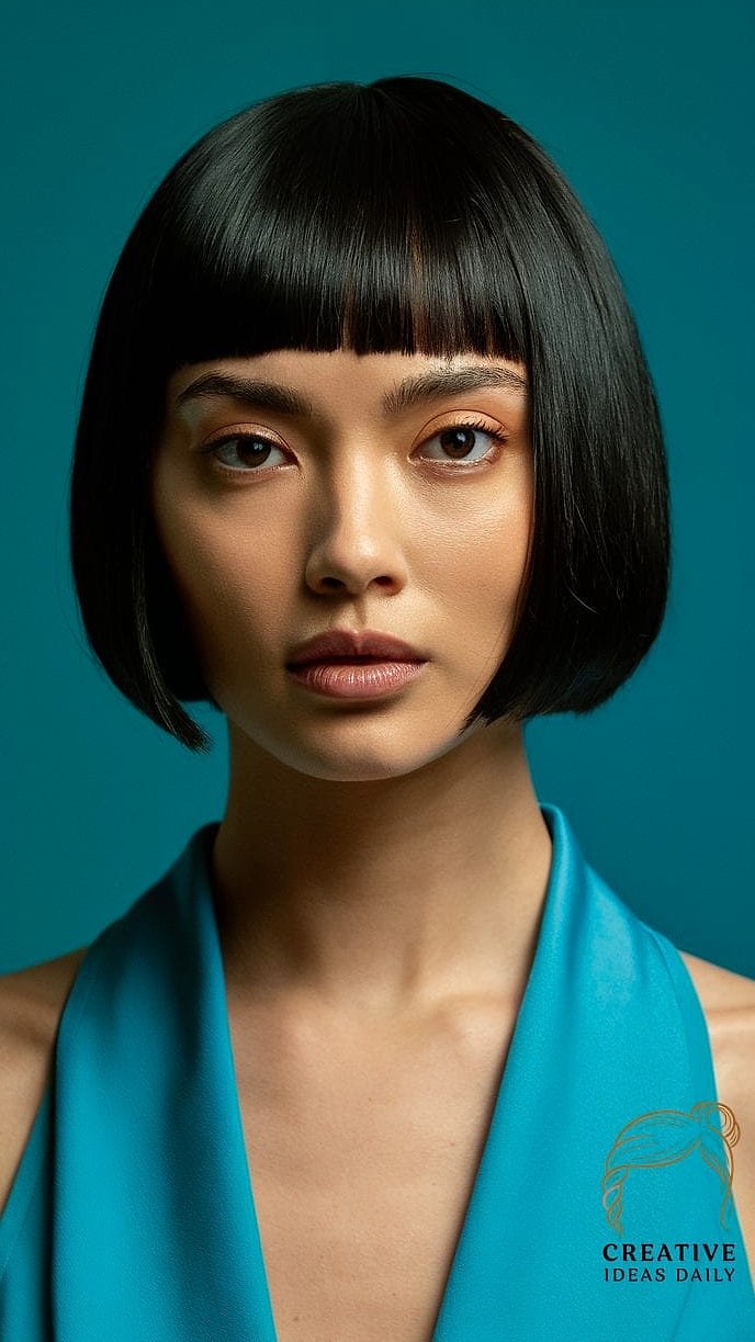 21 Asian Short Hair Ideas That Are Trending Right Now 20 Sleek Bob with Blunt Fringe