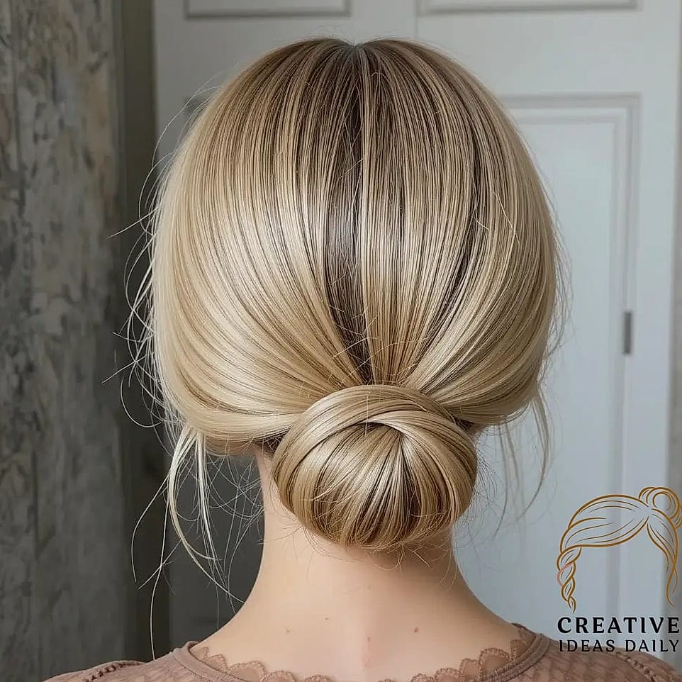 Sleek Low Bun with Bold Middle Part