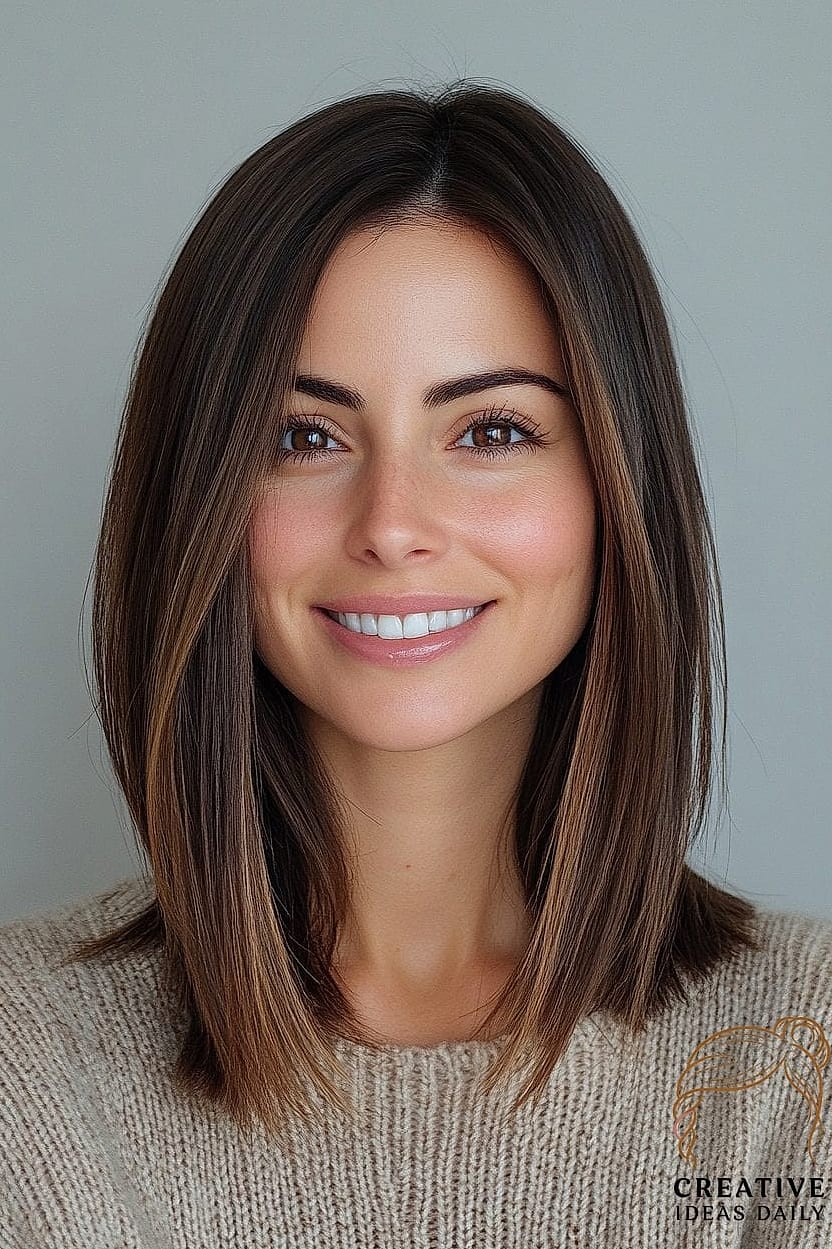 Sleek Straight Lob with Middle Part