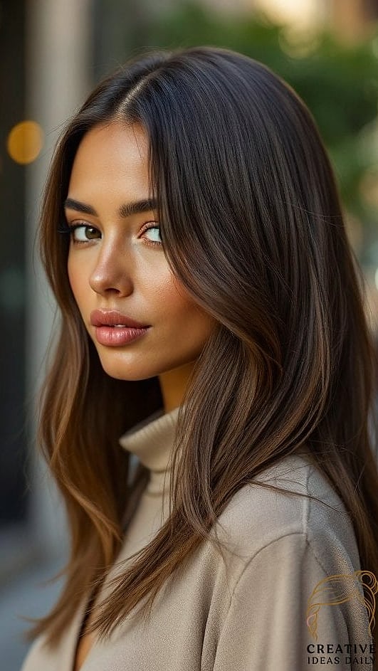 Sleek Straight Hair with a Middle Part