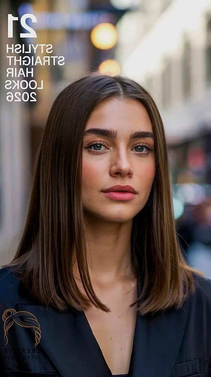 Sleek Straight Hair with a Middle Part