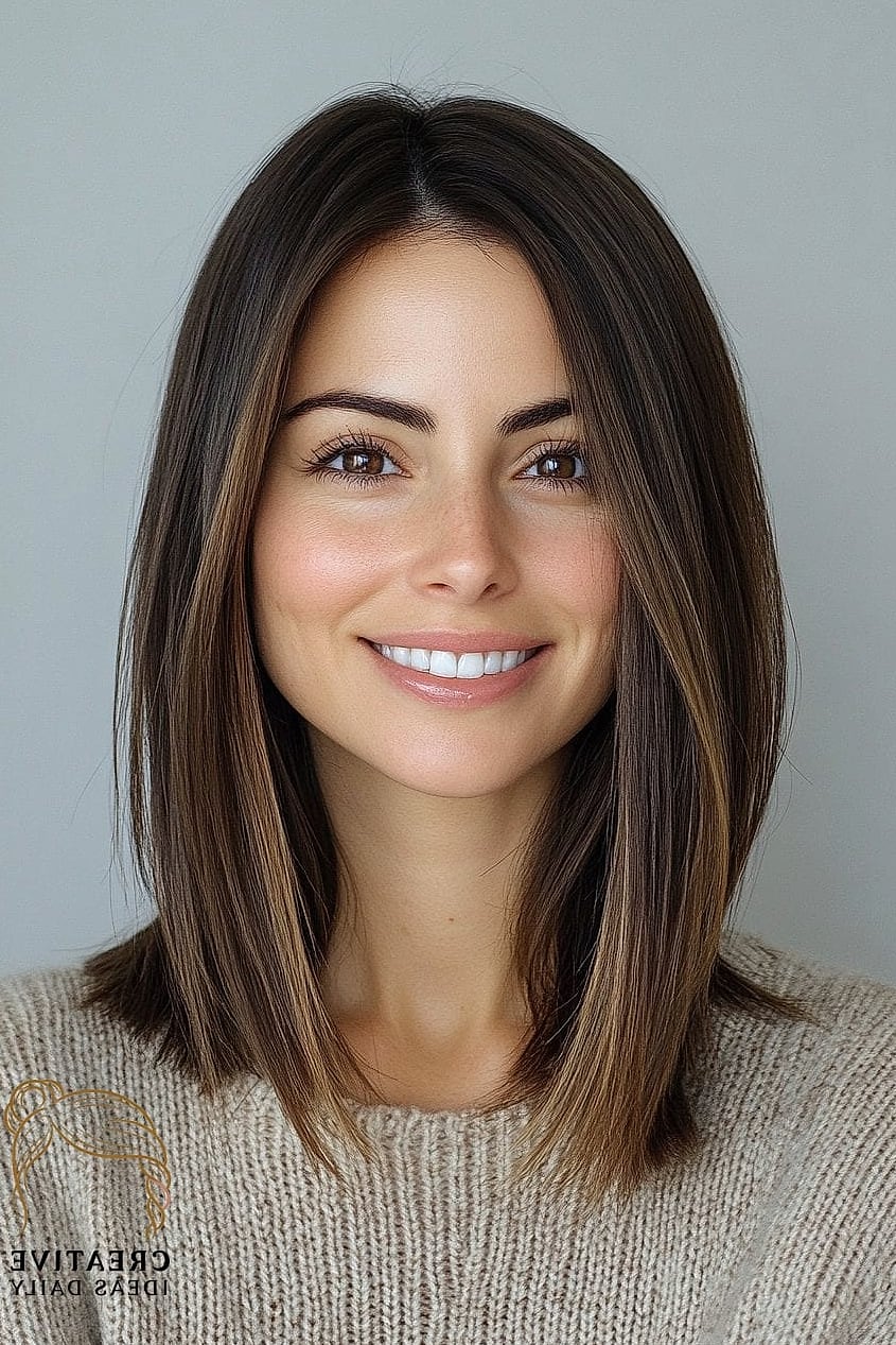Sleek Straight Lob With Glossy Finish