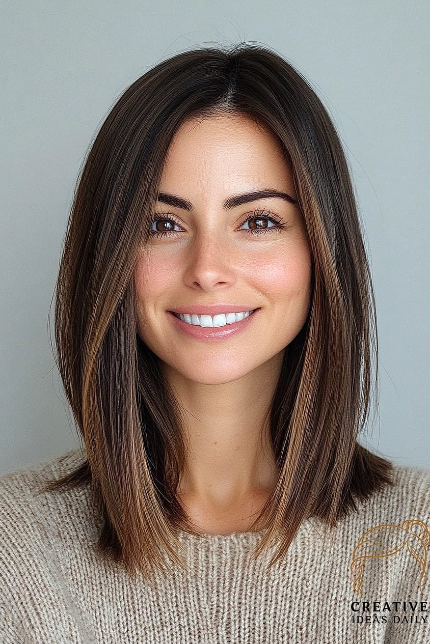 Sleek Straight Lob with Middle Part