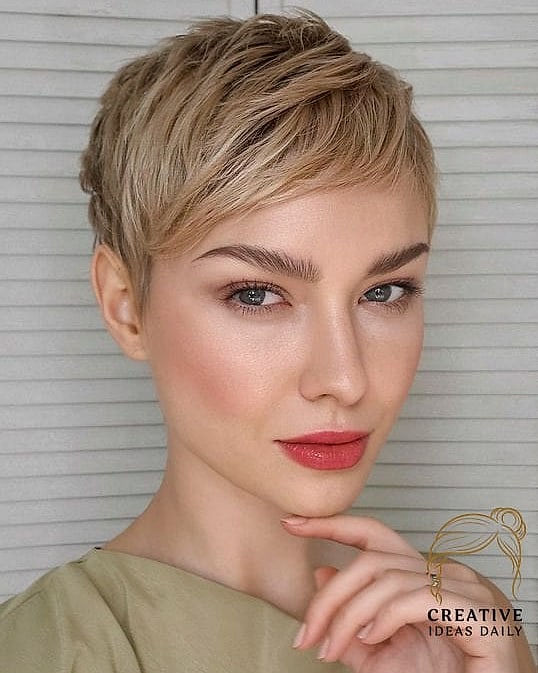 Soft Layered Pixie with a Knit Sweater