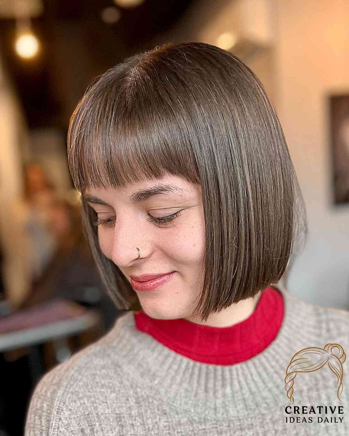 Square Bob and Light Bangs on Fine Hair
