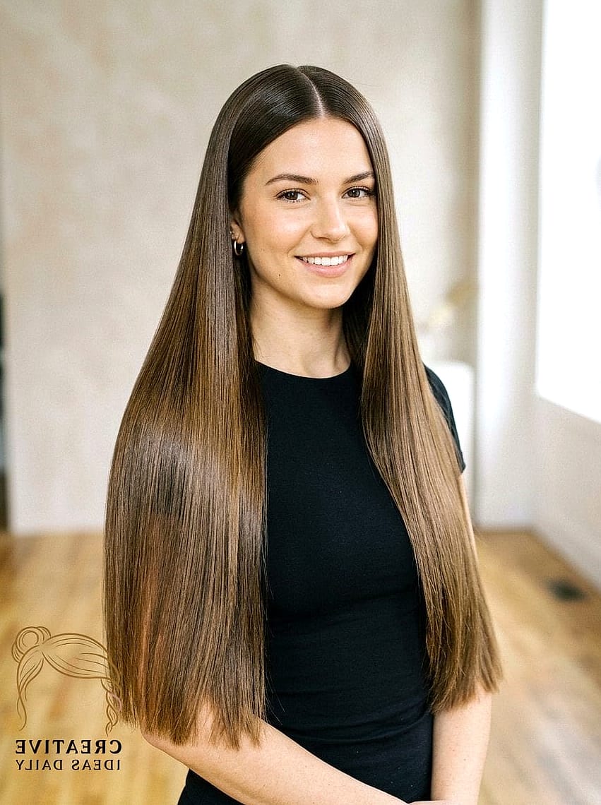 Straight Hair With A Center Part And Blunt Ends