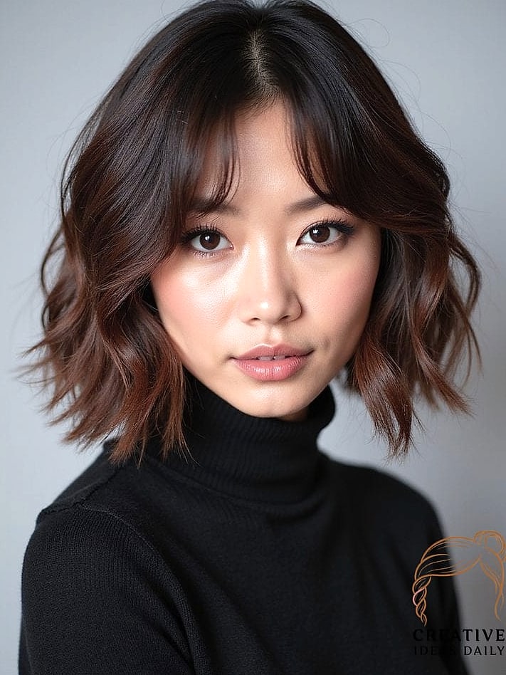 21 Asian Short Hair Ideas That Are Trending Right Now 15 Textured Bob with Money Piece Highlights