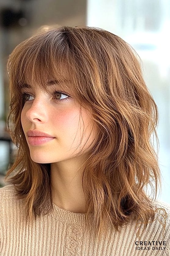 Textured Lob With Curtain Bangs
