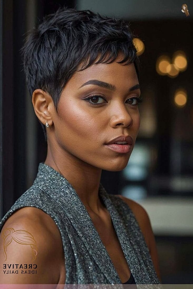 Textured Pixie with Crown Layers and Bangs