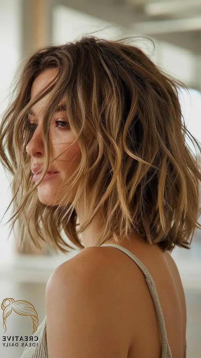 Tousled Lob With Undone Waves