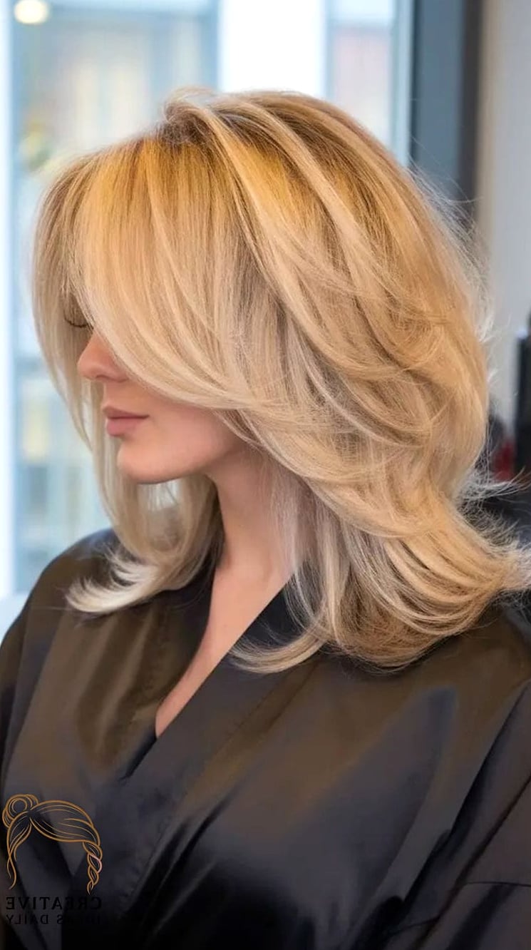 Voluminous Blowout with Side Swept Bangs