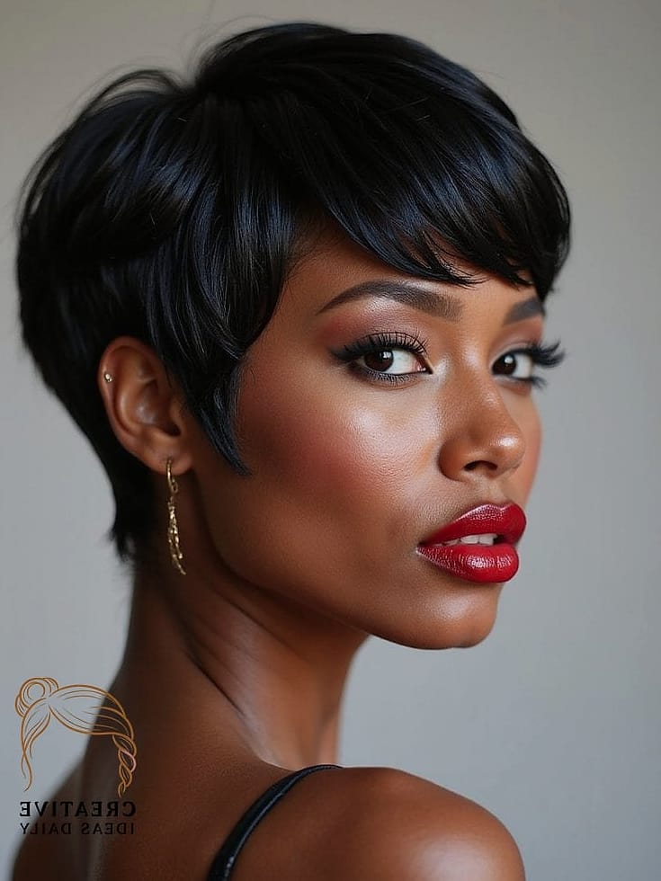 22 Pixie Cut Black Women Ideas Worth Bookmarking Right Now 10 Wet-Look Pixie